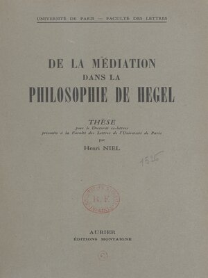 cover image of De la médiation dans la philosophie de Hegel